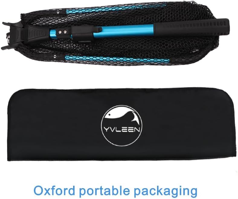 YVLEEN Folding Fishing Net - Foldable Fish Landing Net Robust Aluminum Telescopic Pole Handle and Nylon Mesh 16inch Hoop Size