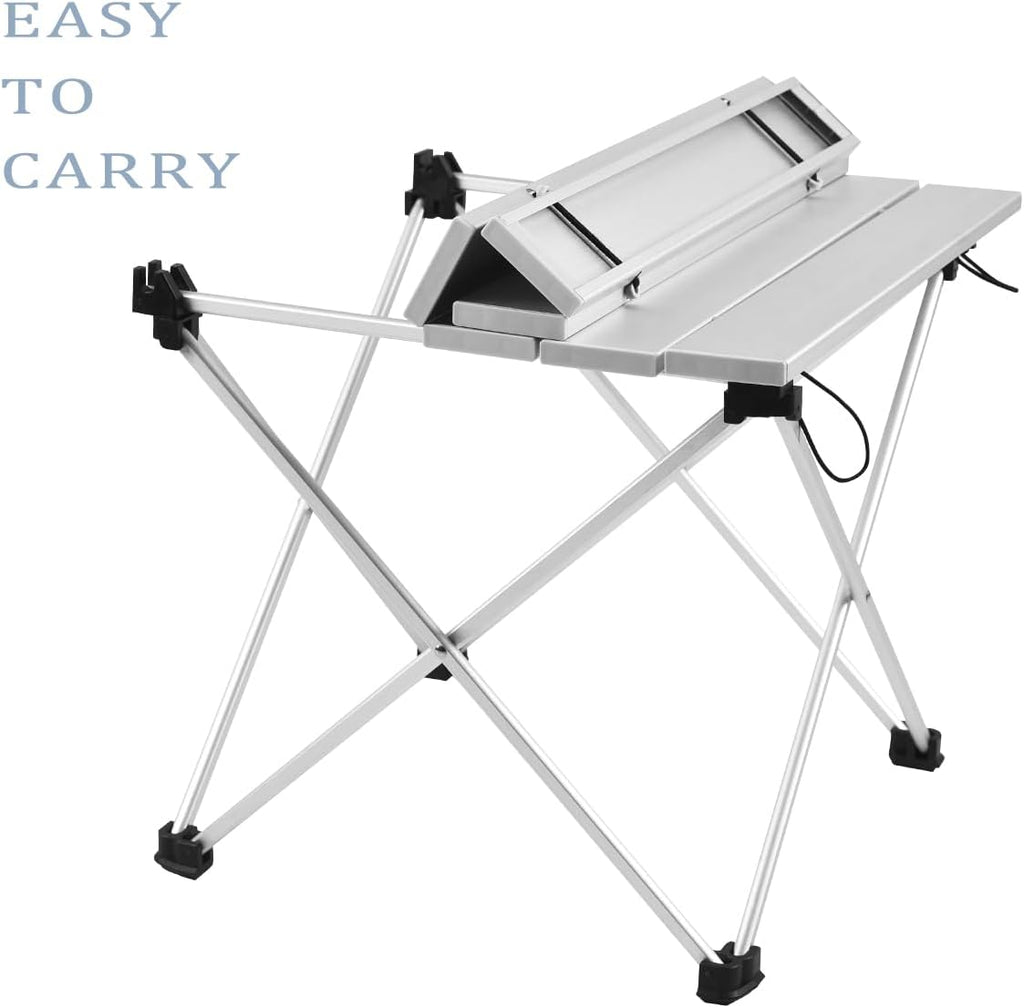 Grope Small Folding Camping Table, Aluminum Beach Table for Sand (Silver-S)