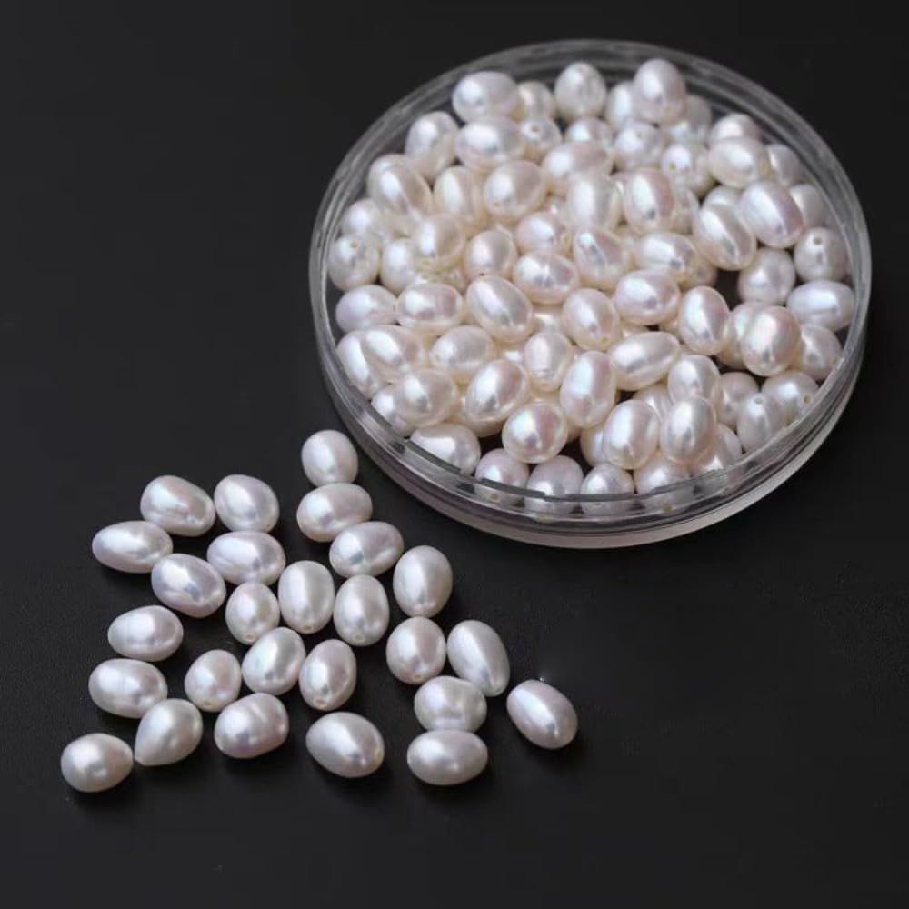 50 Pcs Real Pearl Beads for Jewelry Making AAA 7-8 mm Non-Porous Natural Pearls Beads Real Freshwater Pearls Oval Pearl Bead Loose Gemstone Bead Gift for Mother's Day.,DIY Gifts.