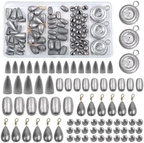 Fishing Weight Sinkers Kit, 81pcs Assorted Drop Bass Sinkers Split Shot Sinkers Coin Weights Saltwater Casting Fishing Sinkers Set with Tackle Box
