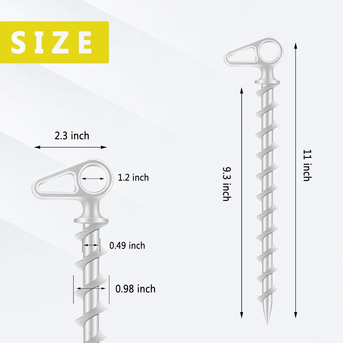 Aluminum Screw in Tent Stakes 11 Inch 9 Pcs Ground Anchors, Silver