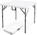 34" Square Folding Card Table,Fold-in-Half Utility Portable Table,White