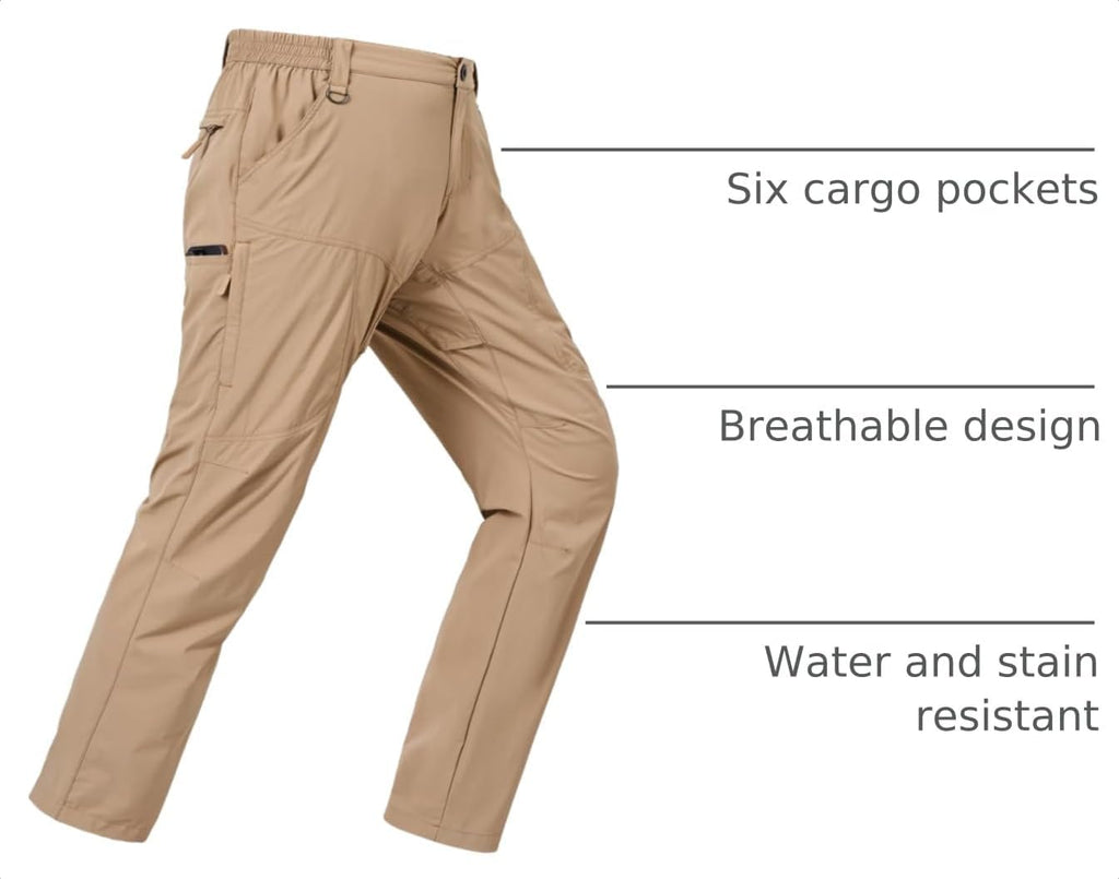 SPOSULEI Mens Lightweight Cargo Hiking Outdoor Quick Dry Work Tactical Pants 6 Pockets Water Resistant Fishing Travel Pants