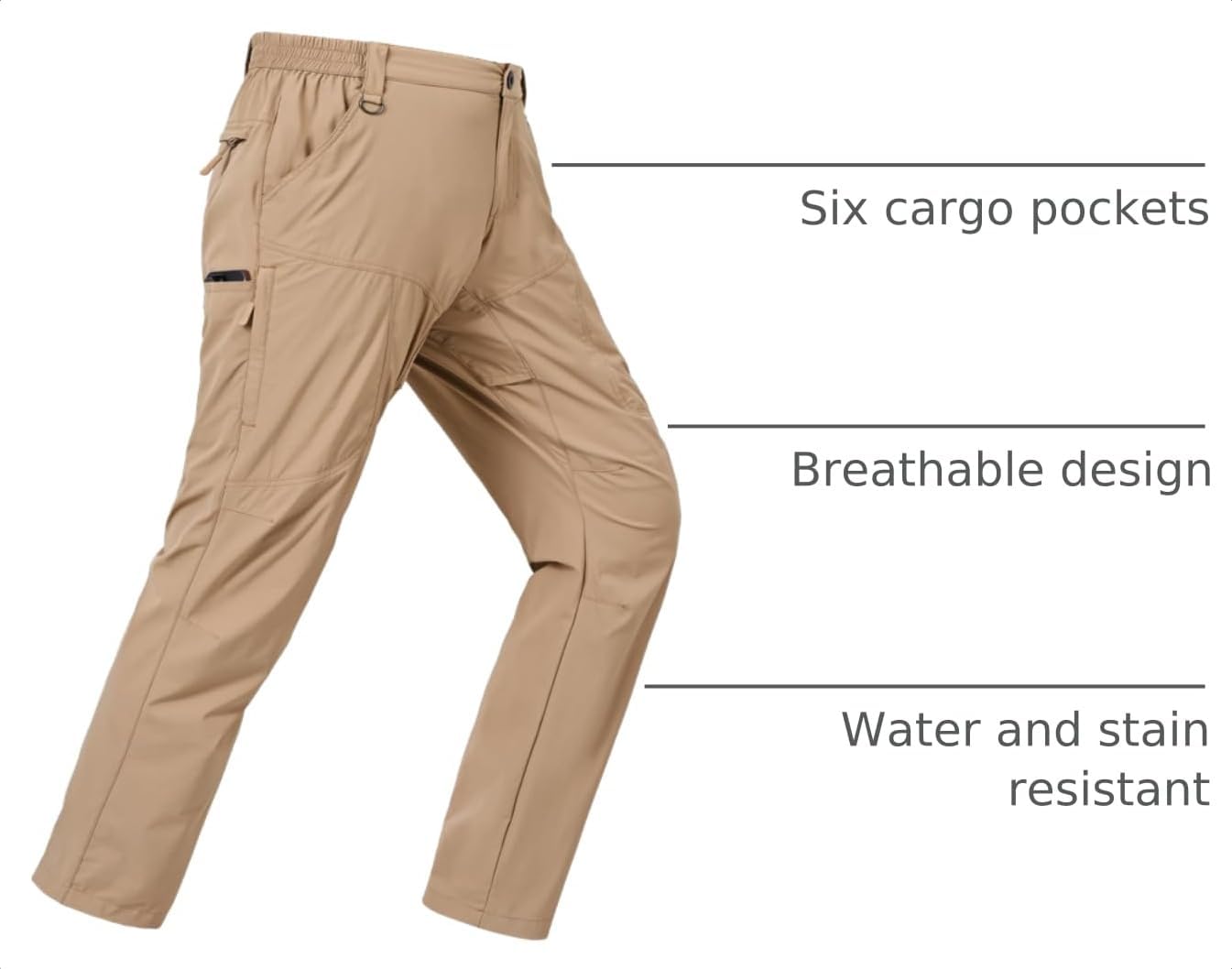 SPOSULEI Mens Lightweight Cargo Hiking Outdoor Quick Dry Work Tactical Pants 6 Pockets Water Resistant Fishing Travel Pants