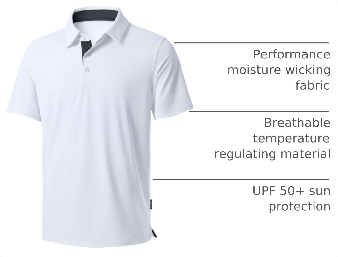 Men's Golf Polo Shirts Dry Fit Moisture Wicking Performance Short Sleeve