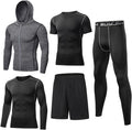 BUYJYA 5Pcs Men's Compression Pants Shirt Top Long Sleeve Jacket Athletic Sets Gym Clothing Mens Workout