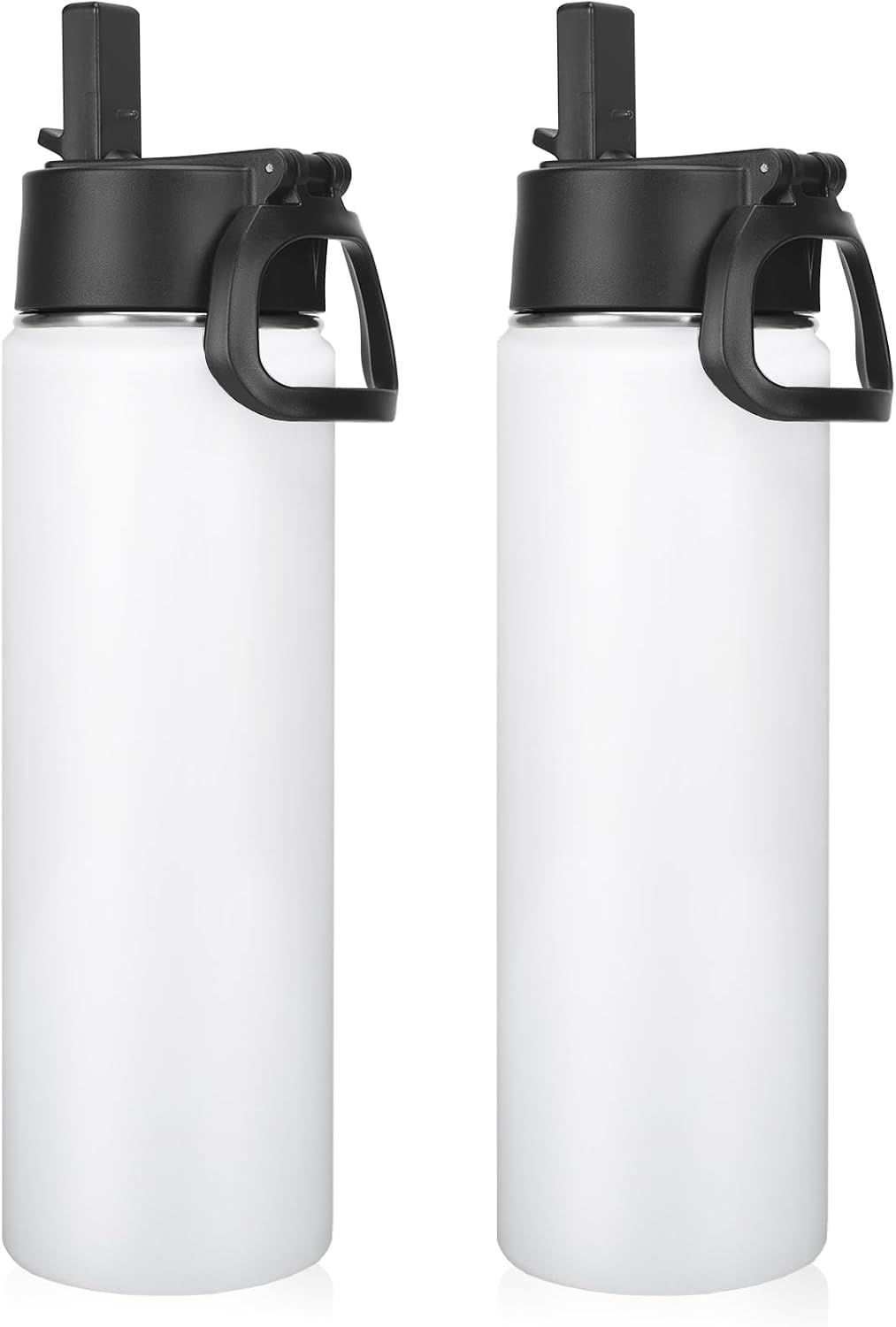 Neihepal 22 oz Insulated Water Bottles with Leak Proof Straw Lid, Wide Mouth Double Walled Vacuum Stainless Steel Metal Water Bottle (White,2 Pack)
