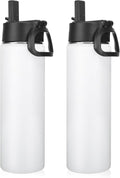 Neihepal 22 oz Insulated Water Bottles with Leak Proof Straw Lid, Wide Mouth Double Walled Vacuum Stainless Steel Metal Water Bottle (White,2 Pack)