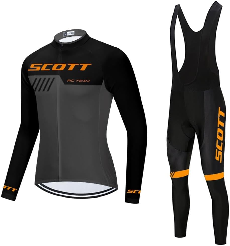 Men's Cycling Jersey Set Long Sleeve Bike Shirts Bicycle Clothing Cycling Bib Pants with 20D Gel Padded