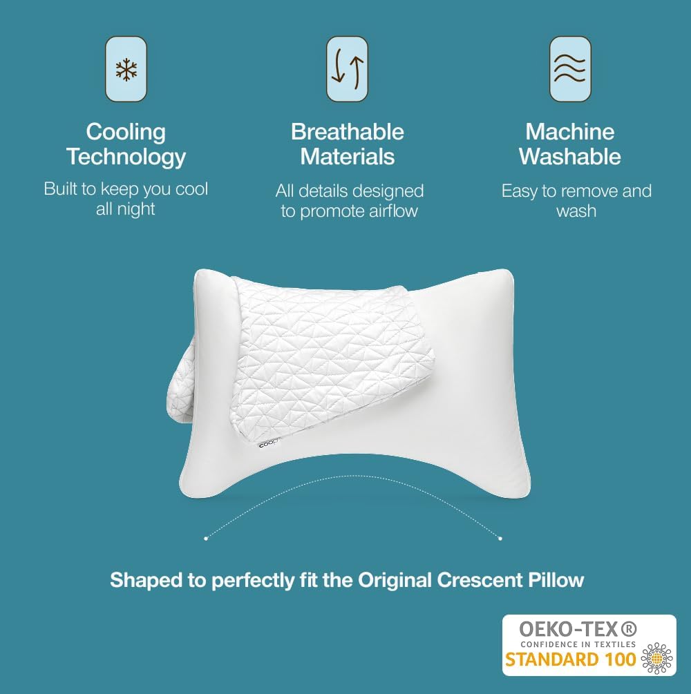 Coop Home Goods Cool Side Crescent Pillowcase, Queen Size Cooling Pillow Case for Hot Sleepers, Crescent Shape, Two-Sided Pillow Covers, Cozy Side & Cool Side, Ultra Soft Lulltra Cool Technology