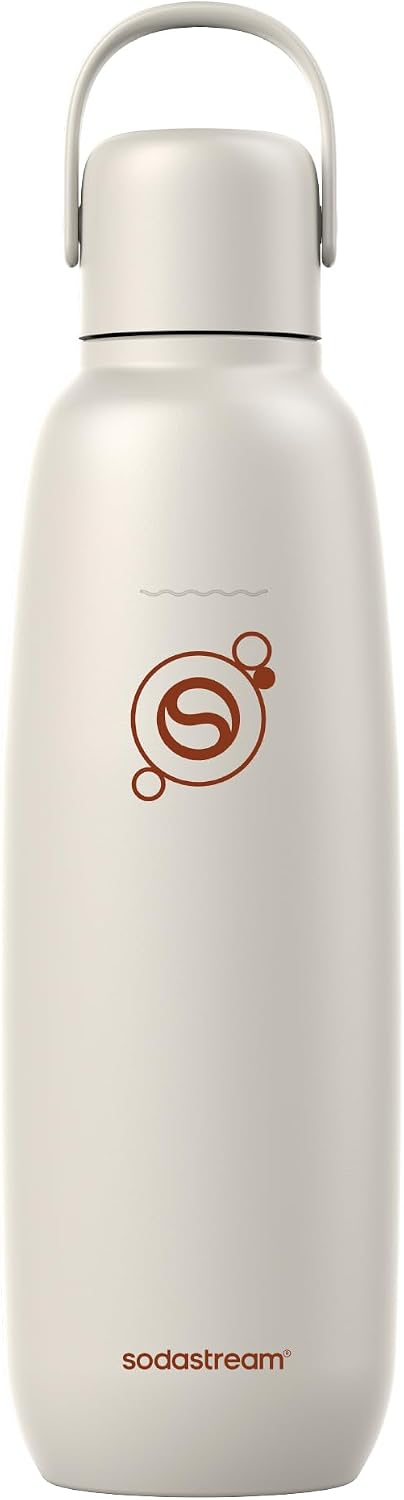 sodastream Fizz & Go Cool, Stainless Steel Carbonated Water Bottle 0.9L, Insulated Metal Bottle for Sparkling Water, Compatible with TERRA, ART, ENSO & More in Sand Beige