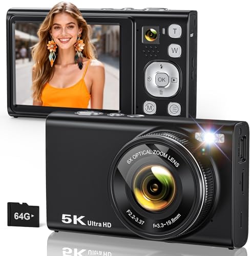 5K Digital Camera for Photography 96MP Dual Cameras with 6X Optical Zoom