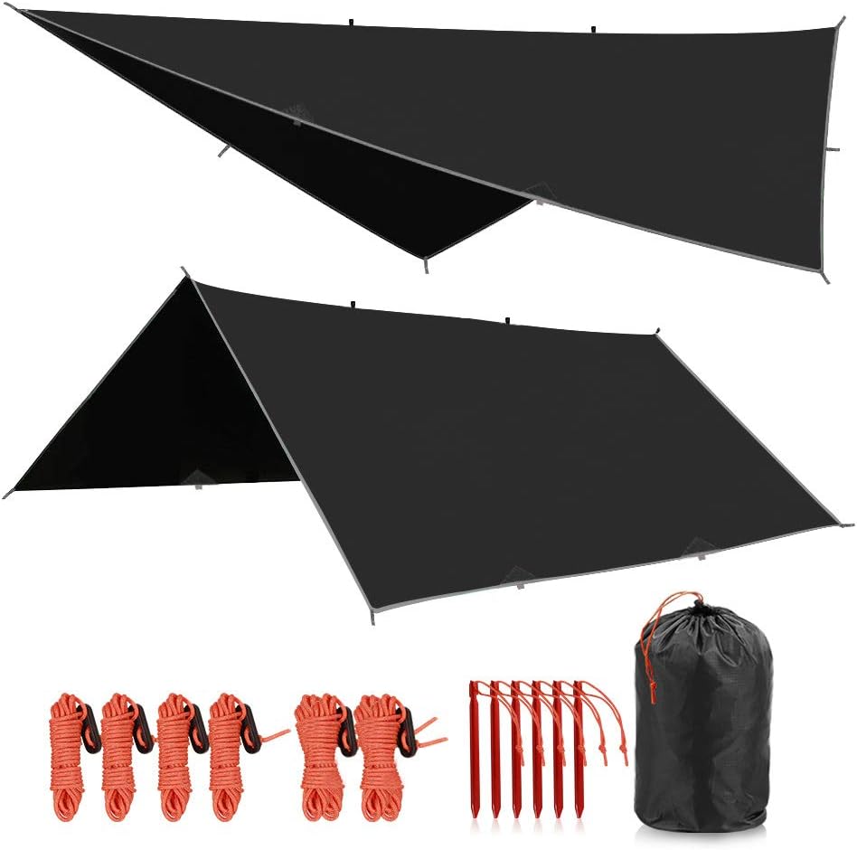 REDCAMP Hammock Rain Fly Camping Tarp Waterproof, 10x10ft Lightweight Backpacking Rain Tarp Shelter for Hiking Outdoor, Black