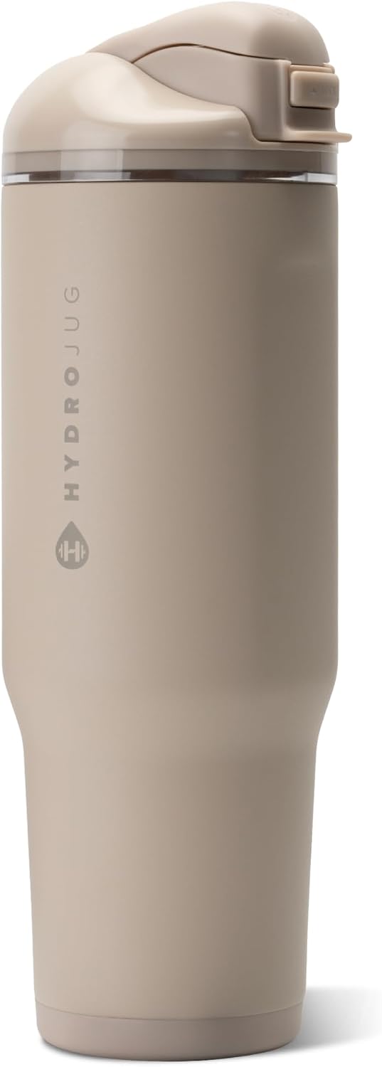 HydroJug Ease2o 32oz Insulated Water Bottle, Straw & Chug Lid, Dune