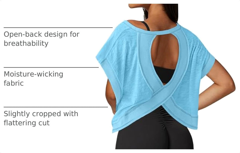 UNIANKIYA Open Back Workout Tops for Women Loose Fit Athletic Crop Tee Short Sleeve Gym Running Yoga Shirt