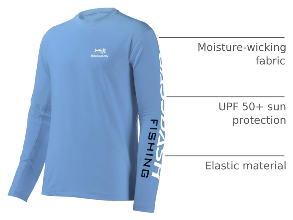 BASSDASH Fishing T Shirts for Men UV Sun Protection UPF 50+ Long Sleeve Tee T-Shirt