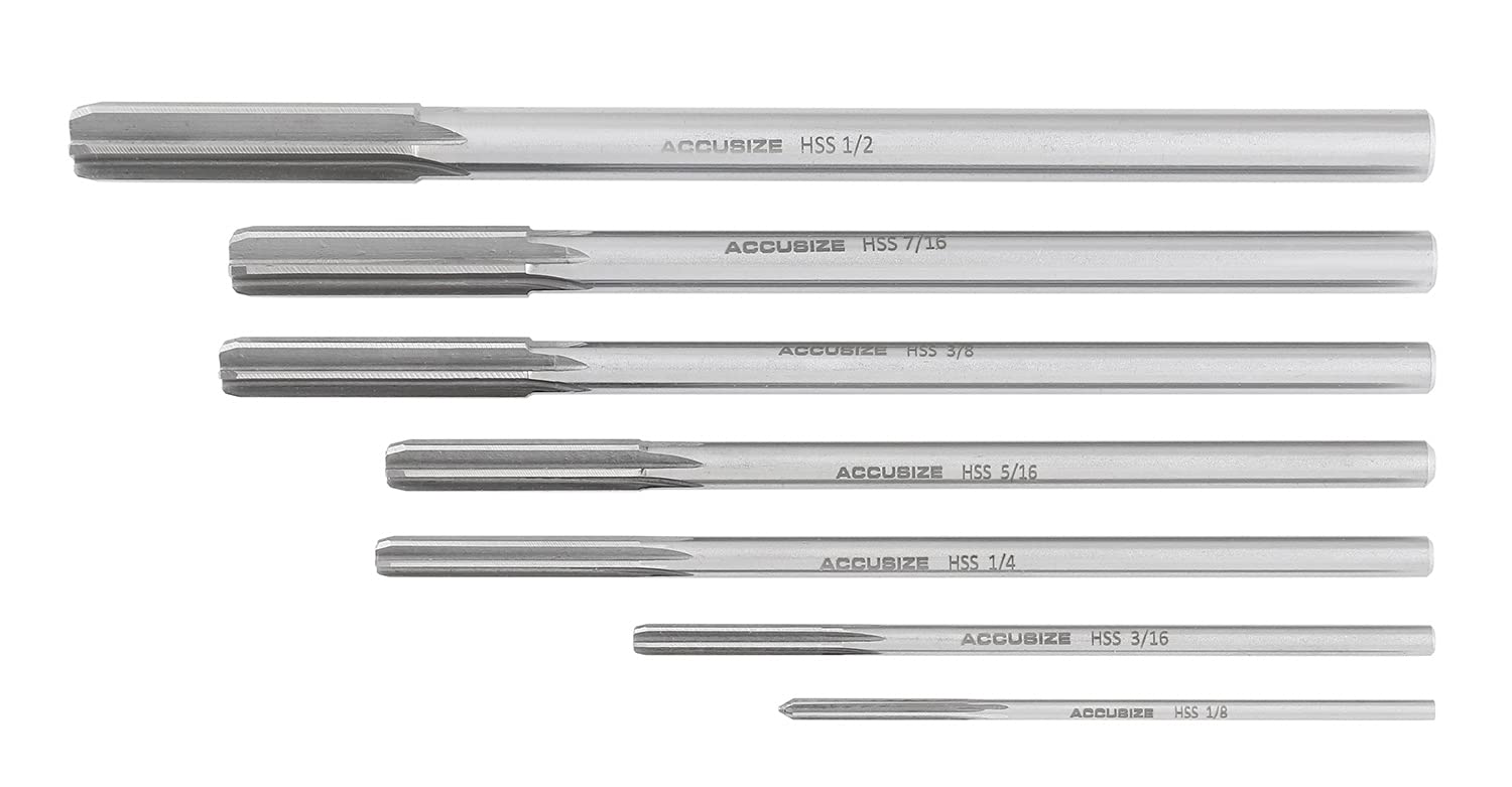 Accusize Industrial Tools Chucking Reamer Set, 1/8" to 1/2" by 1/16", 7 Pc