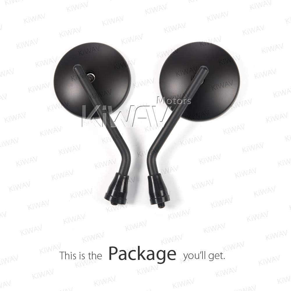 KiWAV Motorcycle 4 Inches Round Mirrors Rear View Side Old School Black Eclipse Short Stem Convex 10mm M10 1.25 Pitch Standard Threads Compatible for Most Metric Bikes Pack of a Pair