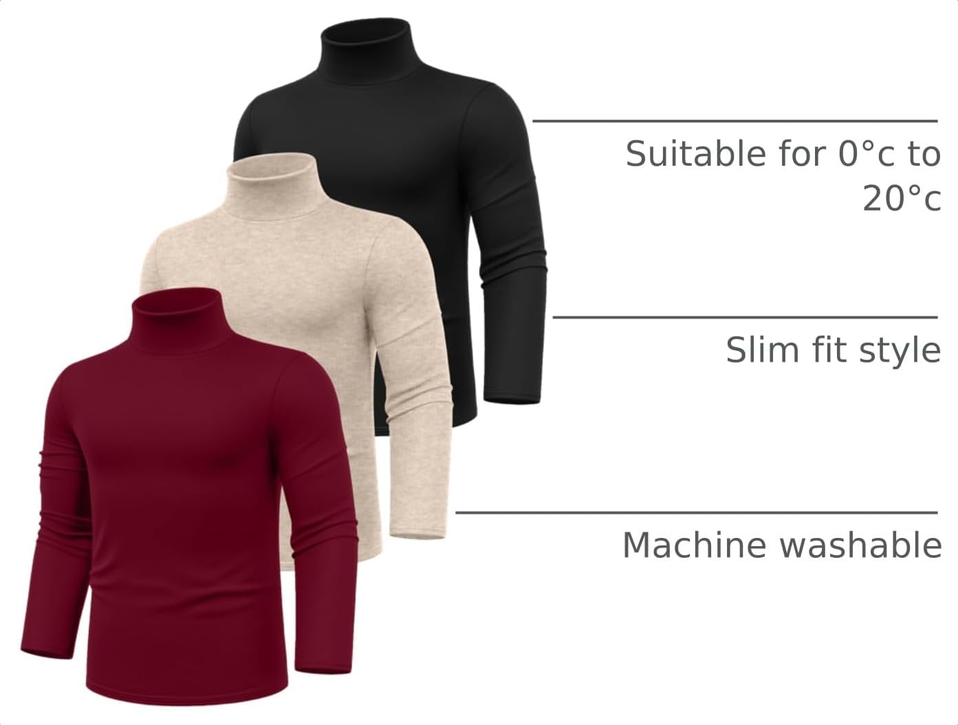 Ficerd 3 Pack Men's Big and Tall Turtleneck Shirts