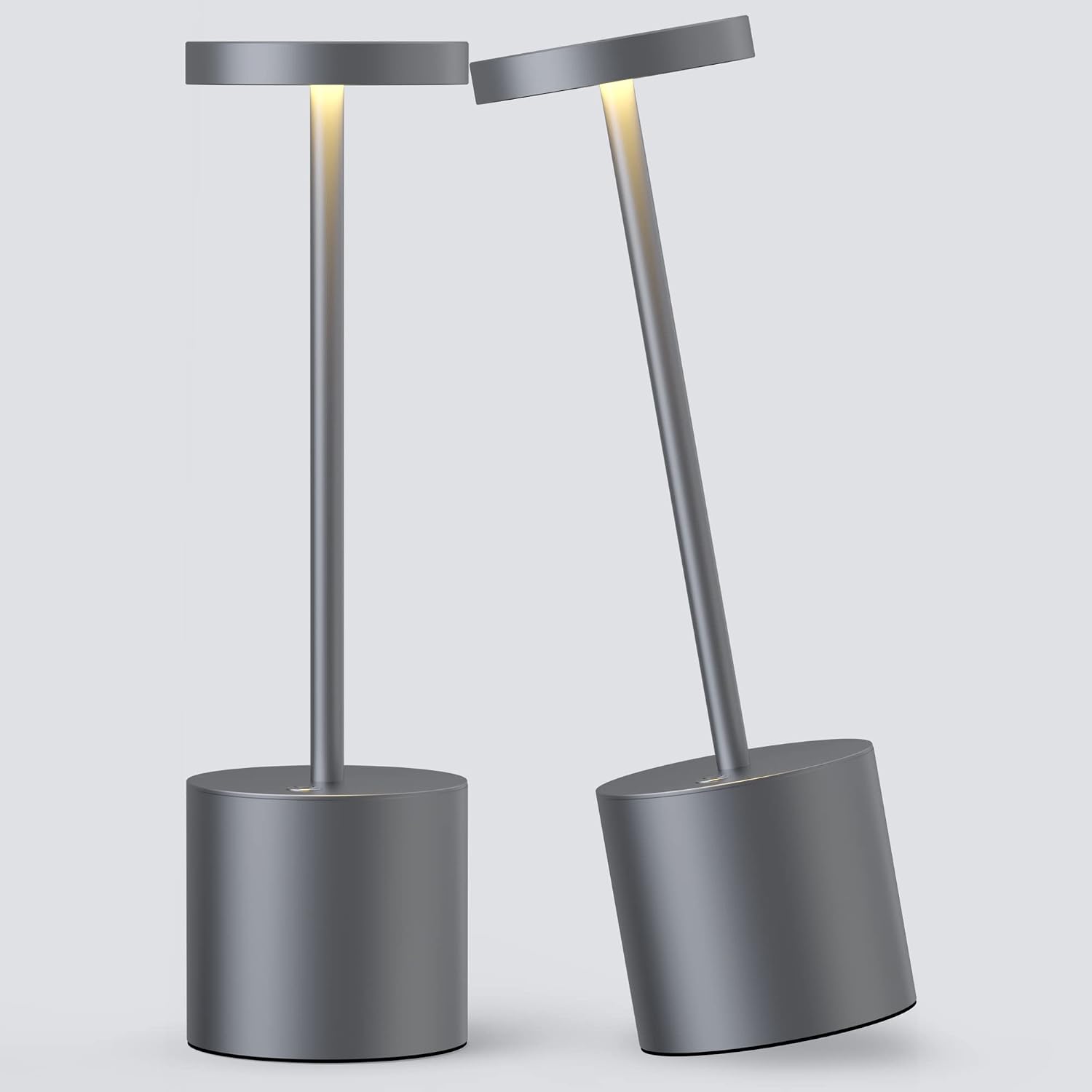 2Pack Cordless Table Lamp, Rechargeable LED Battery 5000mAh Metal USB Portable Powered Desk Lamp, 3 Levels Brightness Light for Restaurants Outdoor (2pack 10.25in Grey)