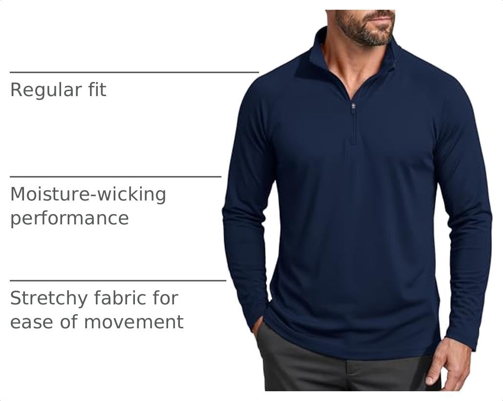 MAGCOMSEN Men's Long Sleeve Sun Shirts UPF 50+ Tees 1/4 Zip Fishing Running Rash Guard Athletic T-Shirts