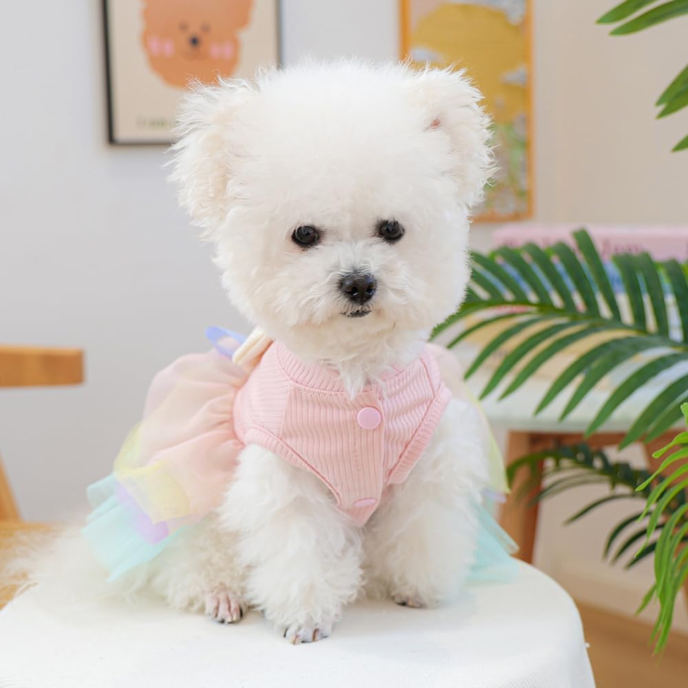 Pink Bunny Ears Dog Dress Spring Girl Puppy Clothes for Small Dog Easter Cat Dress for Cat Funny Tutu Dress Holiday Pet Outfit (Colorful, Medium)