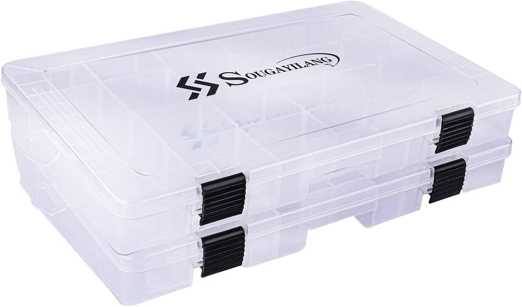 Sougayilang Fishing Tackle Boxes - 3600 3700 Plastic Storage Organizer Box with Removable Dividers - Fishing Tackle Storage - 4 Packs Transparent Tackle Trays