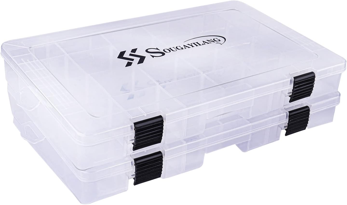 Sougayilang Fishing Tackle Boxes - 3600 3700 Plastic Storage Organizer Box with Removable Dividers - Fishing Tackle Storage - 4 Packs Transparent Tackle Trays