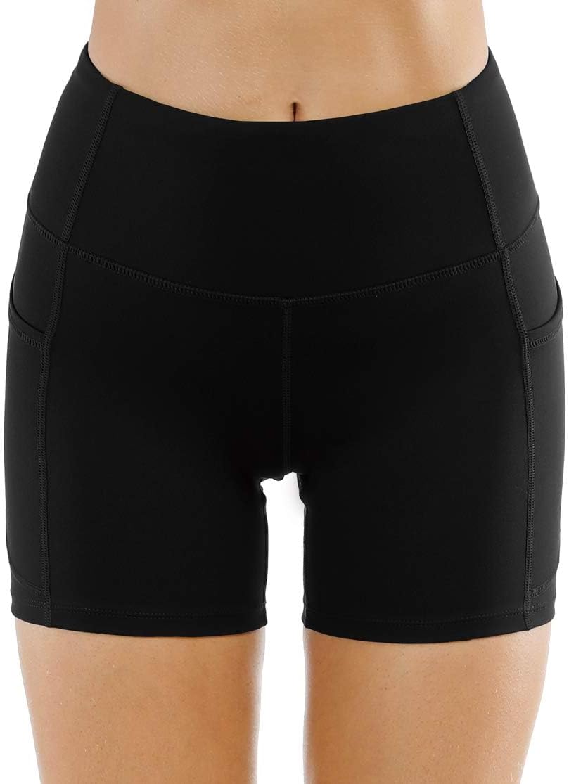 THE GYM PEOPLE High Waist Yoga Shorts for Women's Tummy Control Fitness Athletic Workout Running Shorts with Deep Pockets