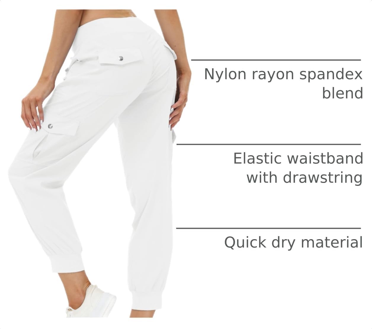 MoFiz Women's Lightweight Hiking Cargo Pants Outdoor Quick Dry Casual Travel Sweatpants Joggers Elastic Waist Button Pockets
