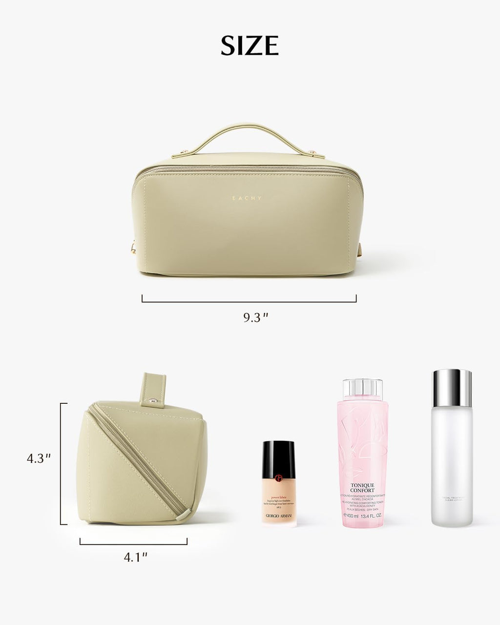 EACHY Travel Makeup Bag for Women, Flat Open Cosmetic Bag, Green, Medium