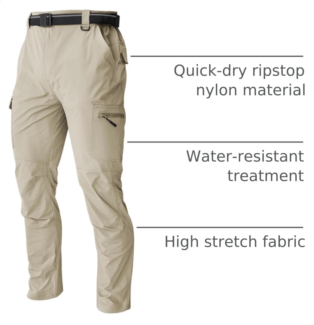 Men's Cargo Work Hiking Pants Lightweight Water Resistant Quick Dry Fishing Travel Camping Outdoor Breathable Multi Pockets