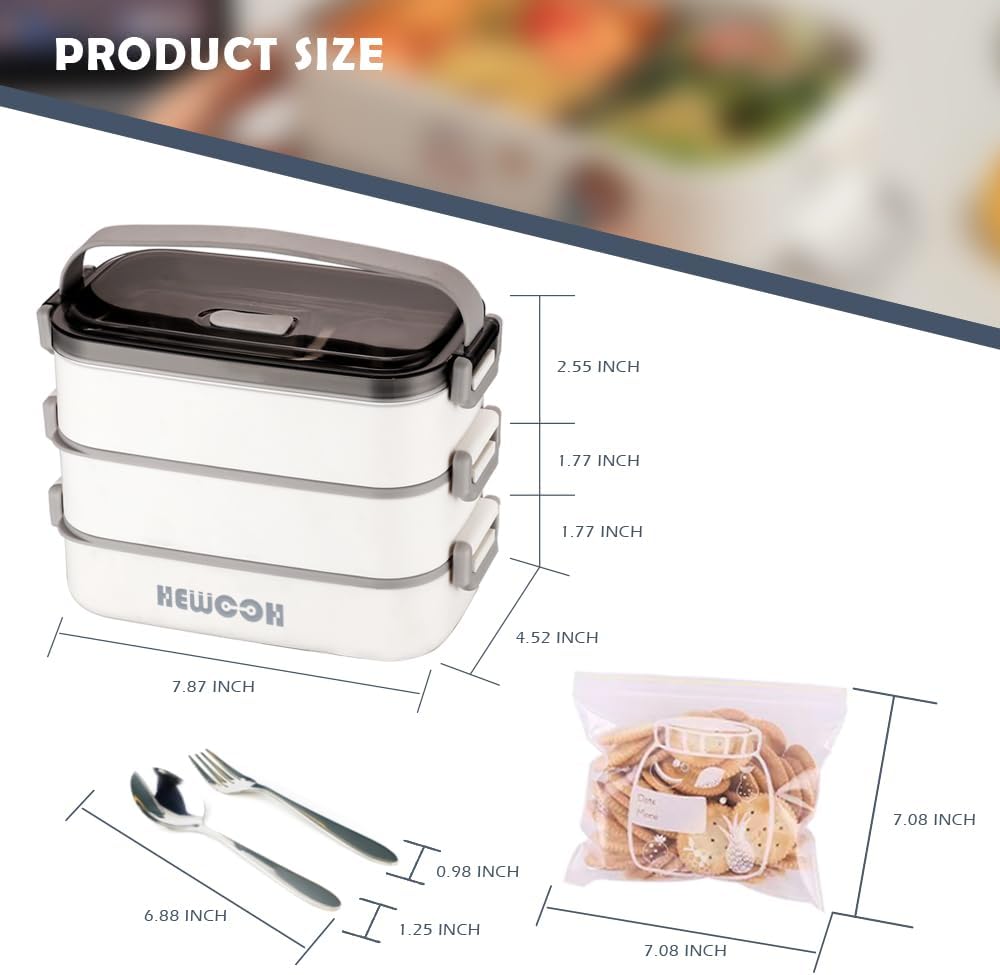 Bento Box Adult Lunch Box (74 Oz Large Capacity), Reusable, Leak-Proof, Including Lunch Bag, Fork And Spoon, 3 Dividers, Suitable For Work, Picnic, Dishwasher And Microwave Safe.(White)