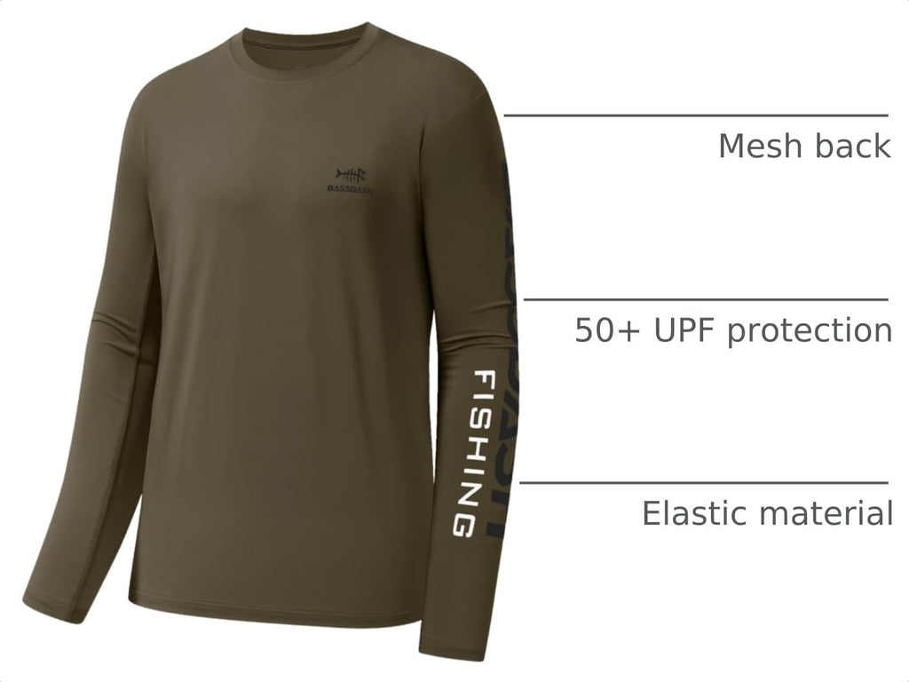 BASSDASH Fishing T Shirts for Men UV Sun Protection UPF 50+ Long Sleeve Tee T-Shirt