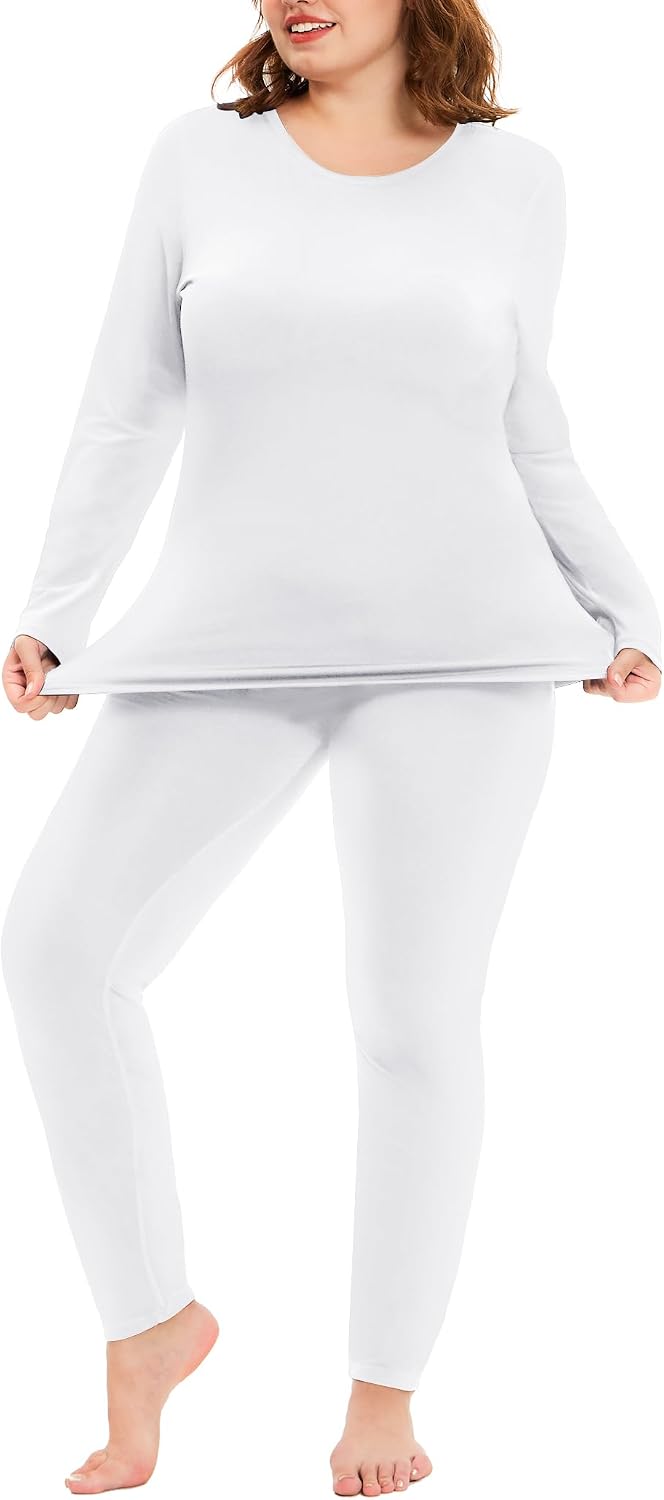 COOTRY Plus Size Thermal Underwear for Women Long Johns Top and Bottom Sets