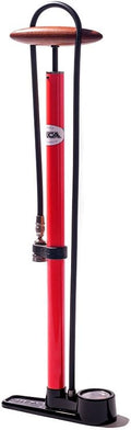 SILCA Pista Floor Pump Red with Black Single Sided Base and SILCA Presta Chuck and Threaded Schrader Chuck