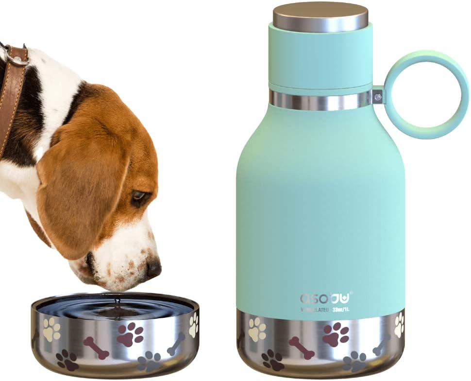 Asobu Buddy Bottle a Stainless Steel Insulated Water Bottle for with Removable Dog Water Bowl and Dog Food and Treat Storage Bowl (Burgundy, 37 Oz Water Bottle with Bowl)