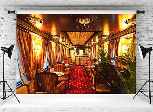 MAEQLQLM 7x5ft Vintage Luxury Train Carriage Backdrop Elegant Retro Railway Dining Lounge Photography Background for Railroad Theme Party Vintage Travel Event Decor Wallpaper Photoshoot Props