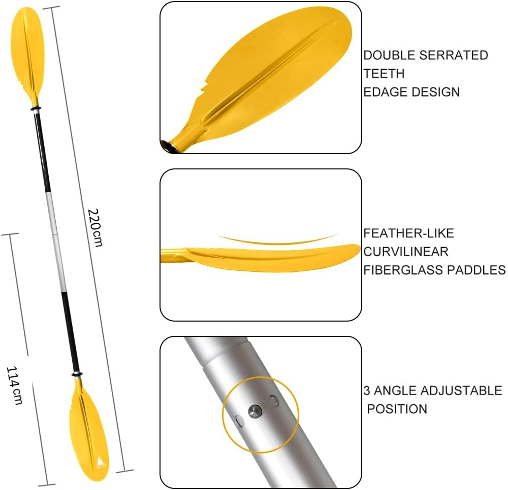Karltion Kayak Paddle - Adjustable 2 Pieces Aluminum Alloy Shaft with Glass Fiber Blade for Surfing,Oar Fishing Easy Packable Travel