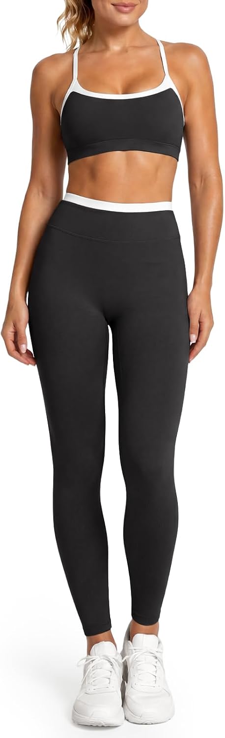 Aoysky Womens 2 Piece Workout Yoga Sets Color Block Matching Leggings Set