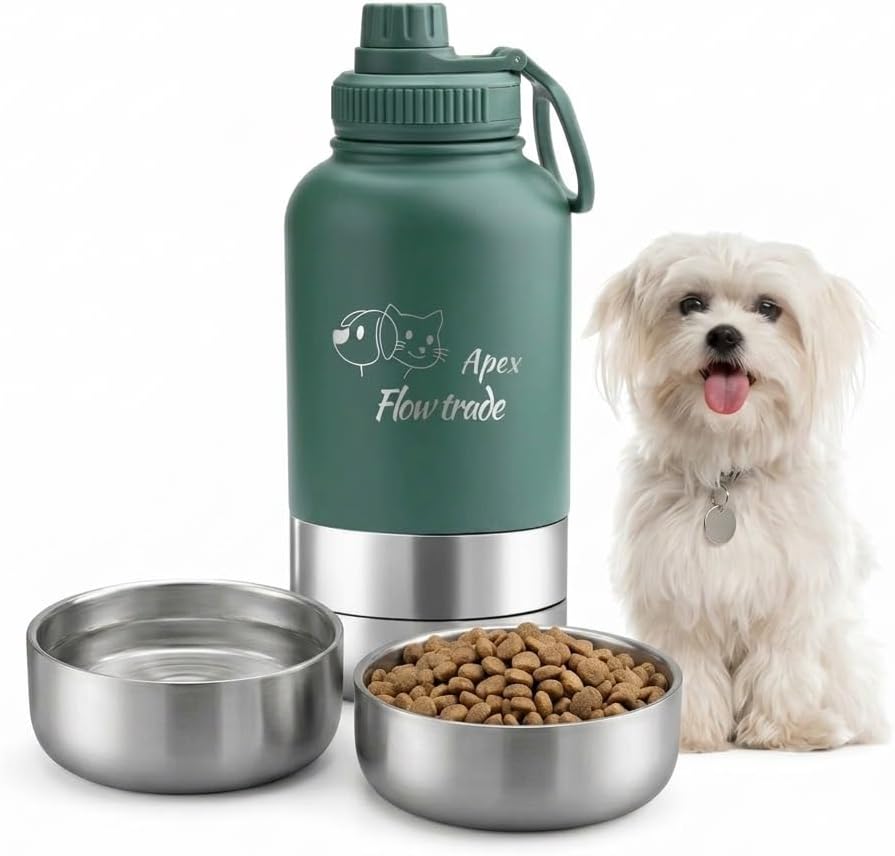Dog Travel Insulated Water Bottle Dispenser (Cream)