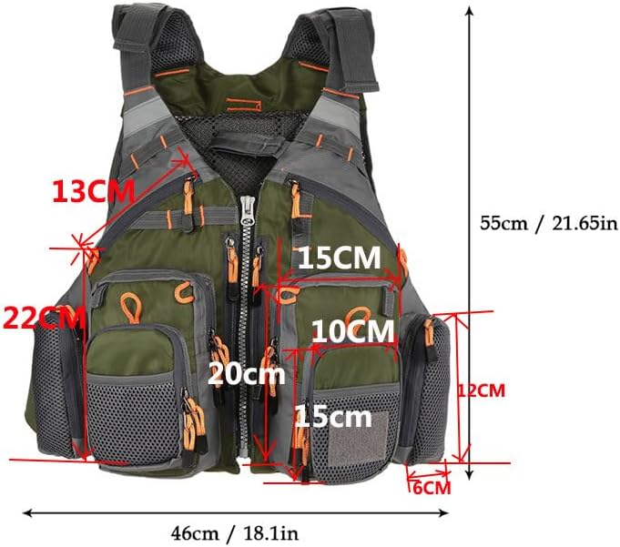 JKSPORTS Fly Fishing Vest - Fishing Safety Life Jacket for Swimming, Sailing, Boating, Kayak - Floating Multifunction Breathable Backpack for Men and Women - Adjustable, Grey/Green/Red/Blue