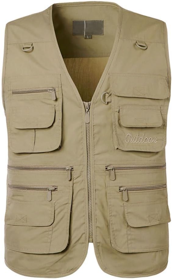 PASOK Men's Work Fishing Vests Lightweight Safari Travel Hunting Waistcoat With Multi-Pockets