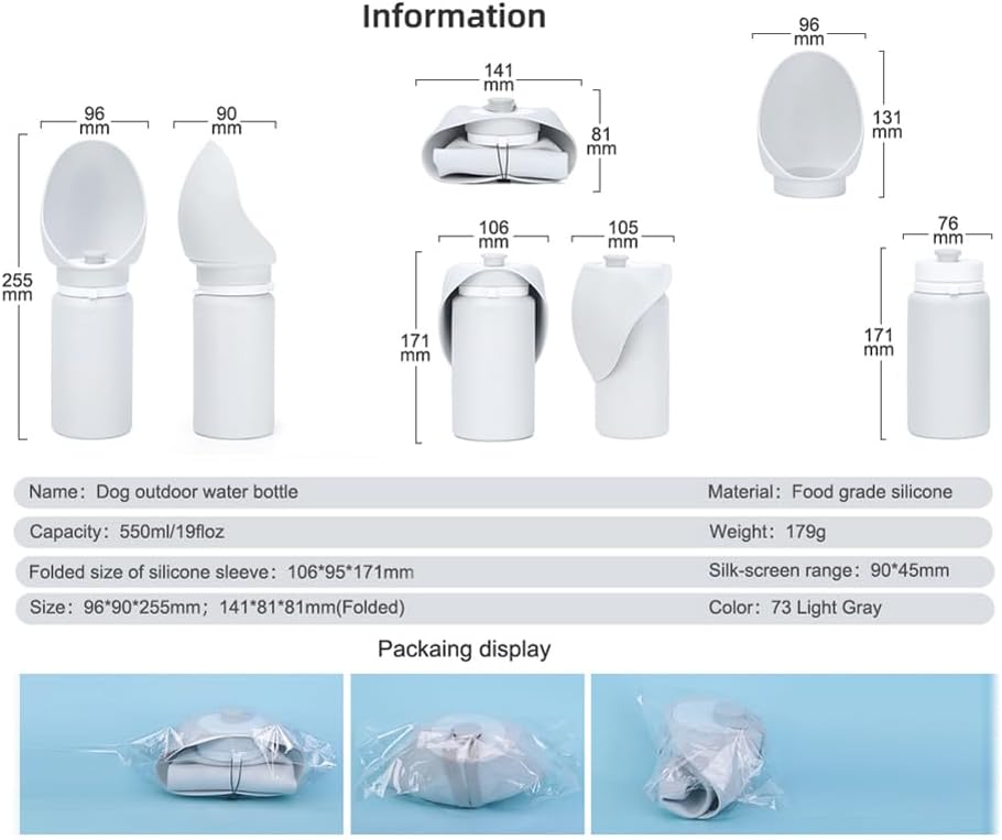 Large Dog Water Bottle,Travel Size Leak Proof Portable Soft Silicone Foldable Storage Puppy Water Dispenser for Pets Outdoor Walking, Hiking, Travel(19 oz Grey)