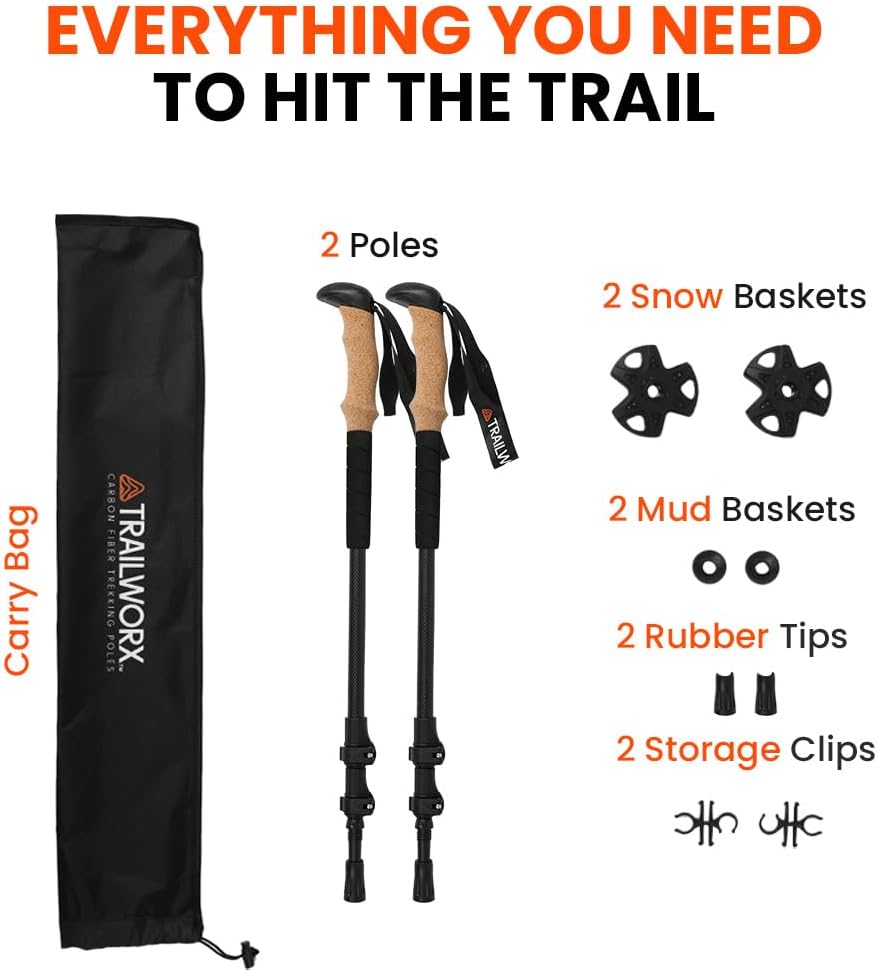 3K Carbon Fiber Hiking & Trekking Poles, Collapsible Lightweight