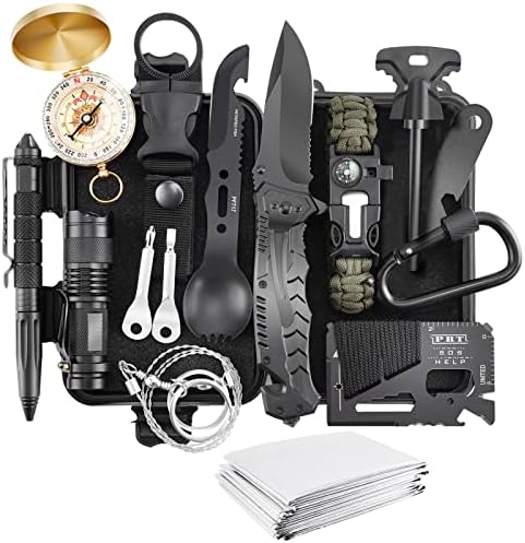 Survival Kit 17 in 1, Survival Gear and Supplies for Adult Teen Men, Survival Case, 2025 Xmas Holiday Surprise Gift for Fishing Hunting Camping Outdoor Adventure Gifts for Men Fathers Day