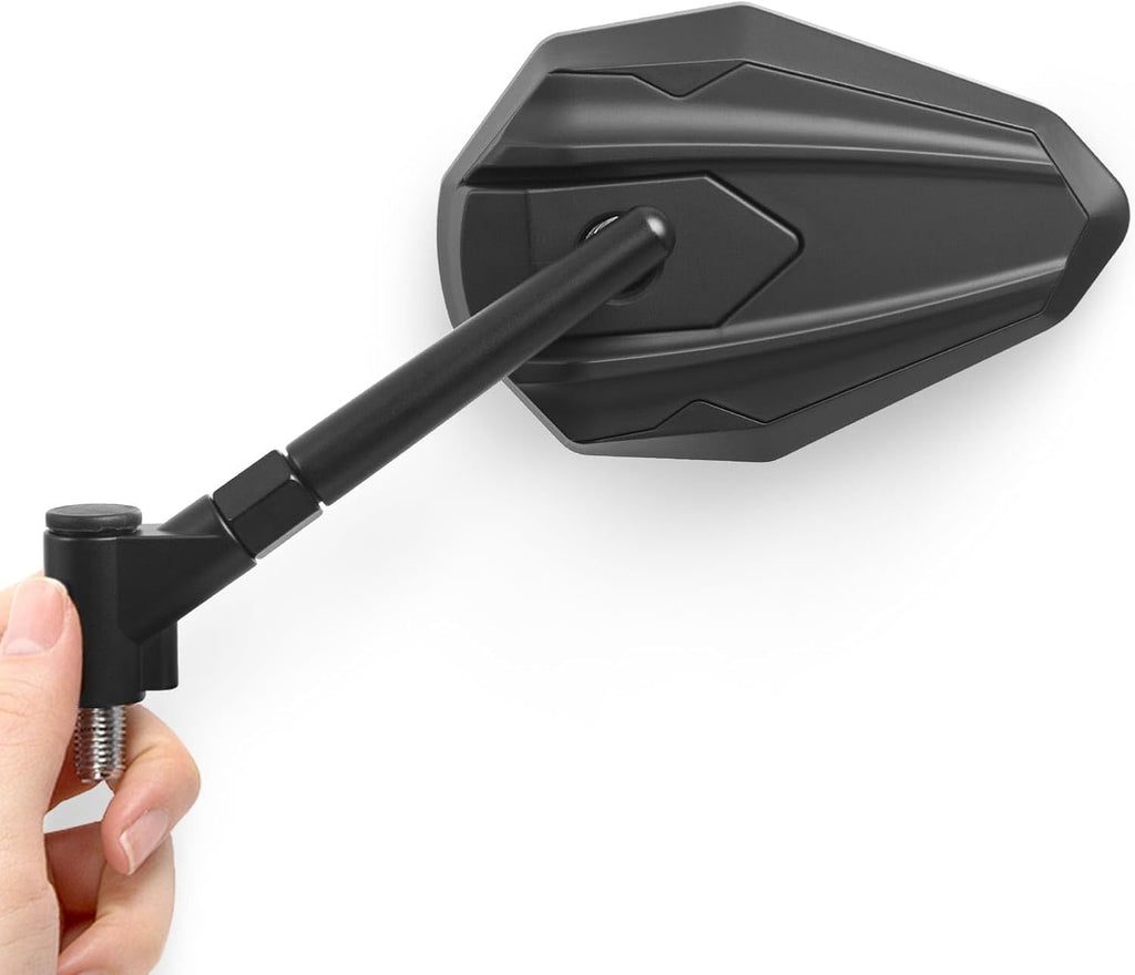 KiWAV 4Rizz Black Motorcycle Rear View Mirrors Universal Fit 10mm 8mm Metric Bikes Scooters Chopper Cafe Racer Sold as 1 Pair