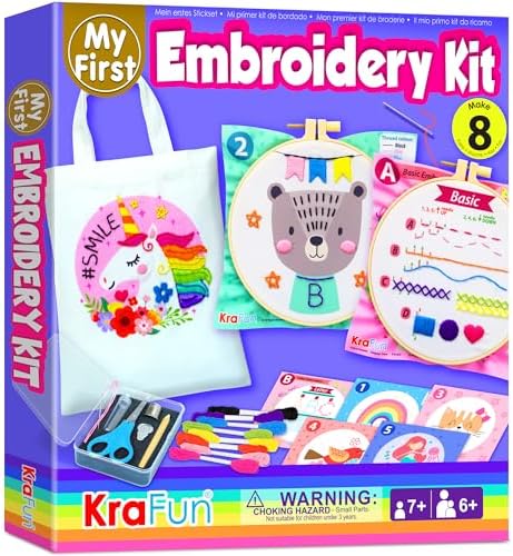 KRAFUN My First Embroidery Kit for Kids & Teens Age 8+ | 8 Projects