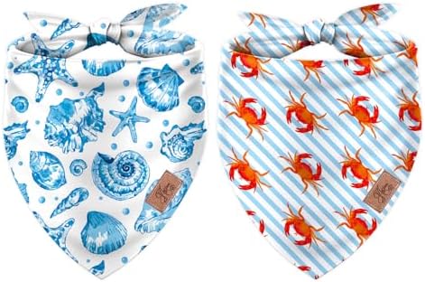 JarThenaAMCS 2Pcs Sea Dog Bandana Summer Ocean Animal Triangle Pet Scarf Double-Sided Adjustable Pet Neckerchief for Hawaiian Beach Party Decor Small Medium Large Cat Dog Costume Accessories