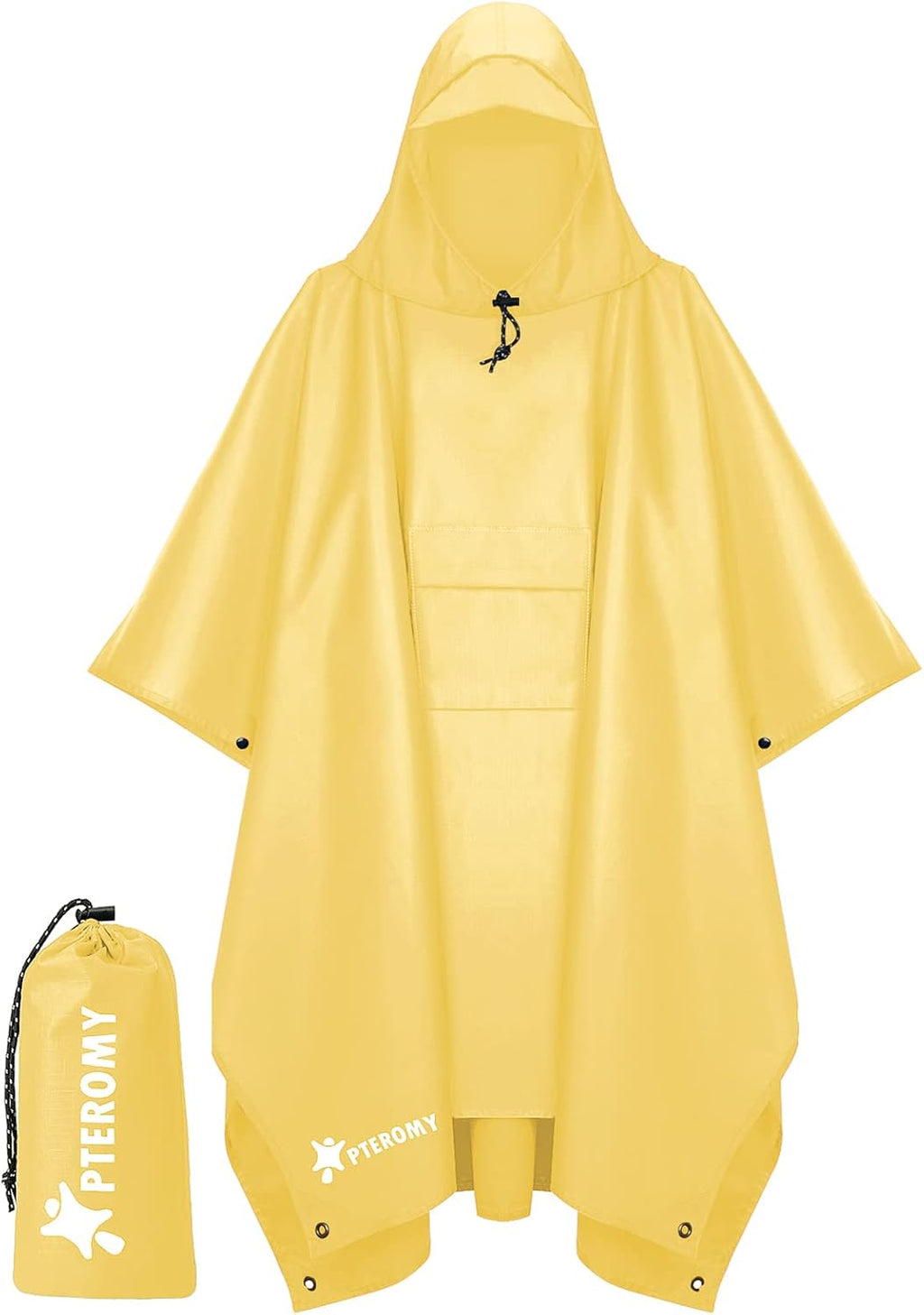 PTEROMY Hooded Rain Poncho for Adults, Reusable Waterproof Raincoat